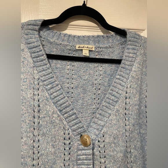 NWT Derek Heart Size L Oversized Cropped V Neck Pointelle Cardigan Light Blue - Picture 2 of 10